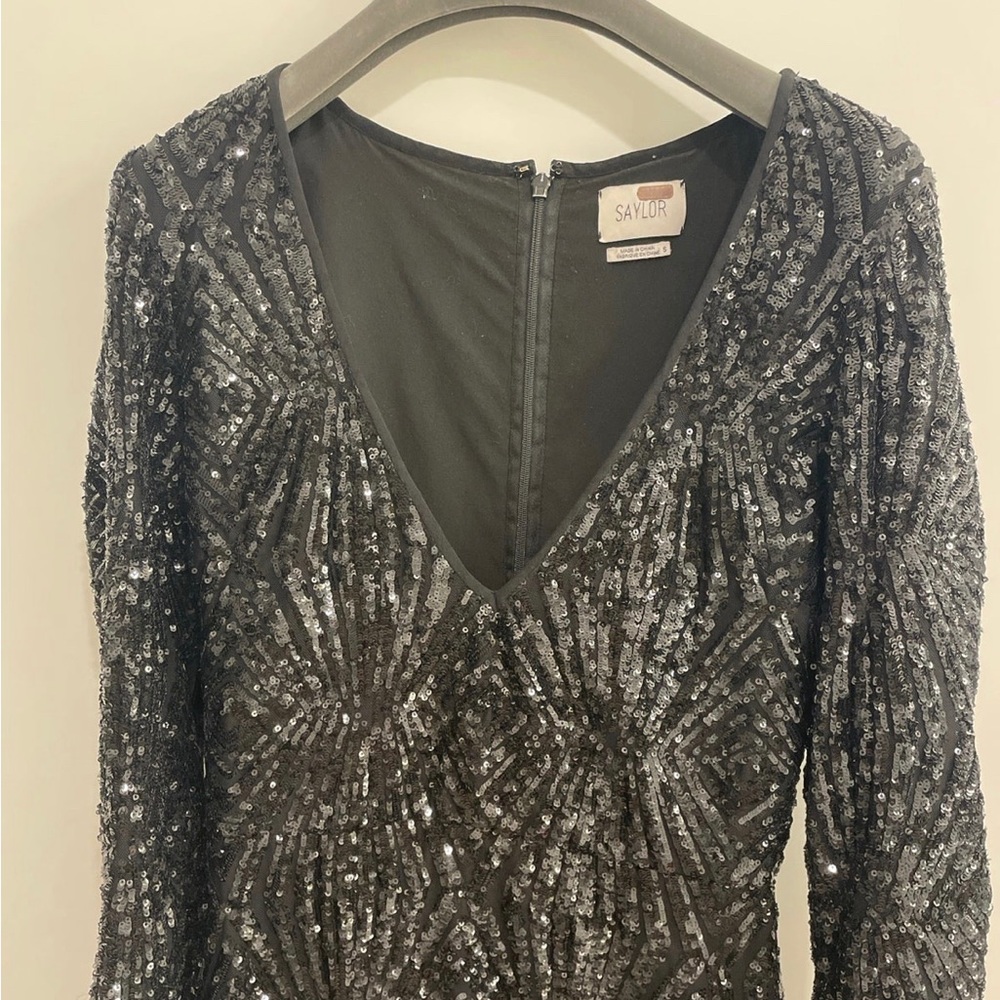 Black Sequins v-neck dress by Saylor from Revolve - Picture 4 of 8